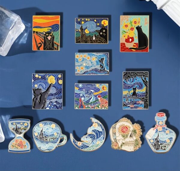 Broches de pintura en óleo de la noche estrellada de Van Gogh